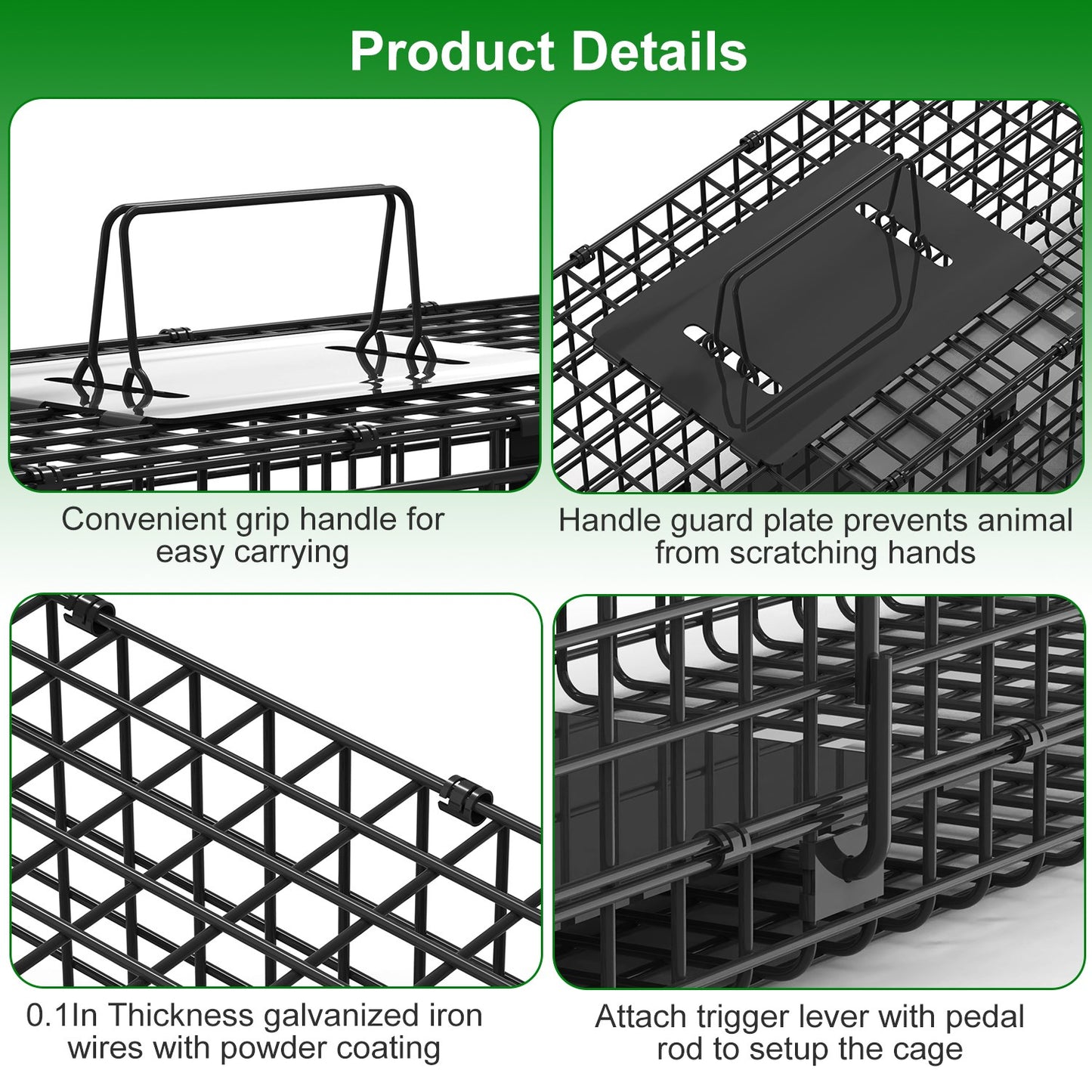 Humane Live Animal Cage Trap - Galvanized Iron, Multiple Sizes
