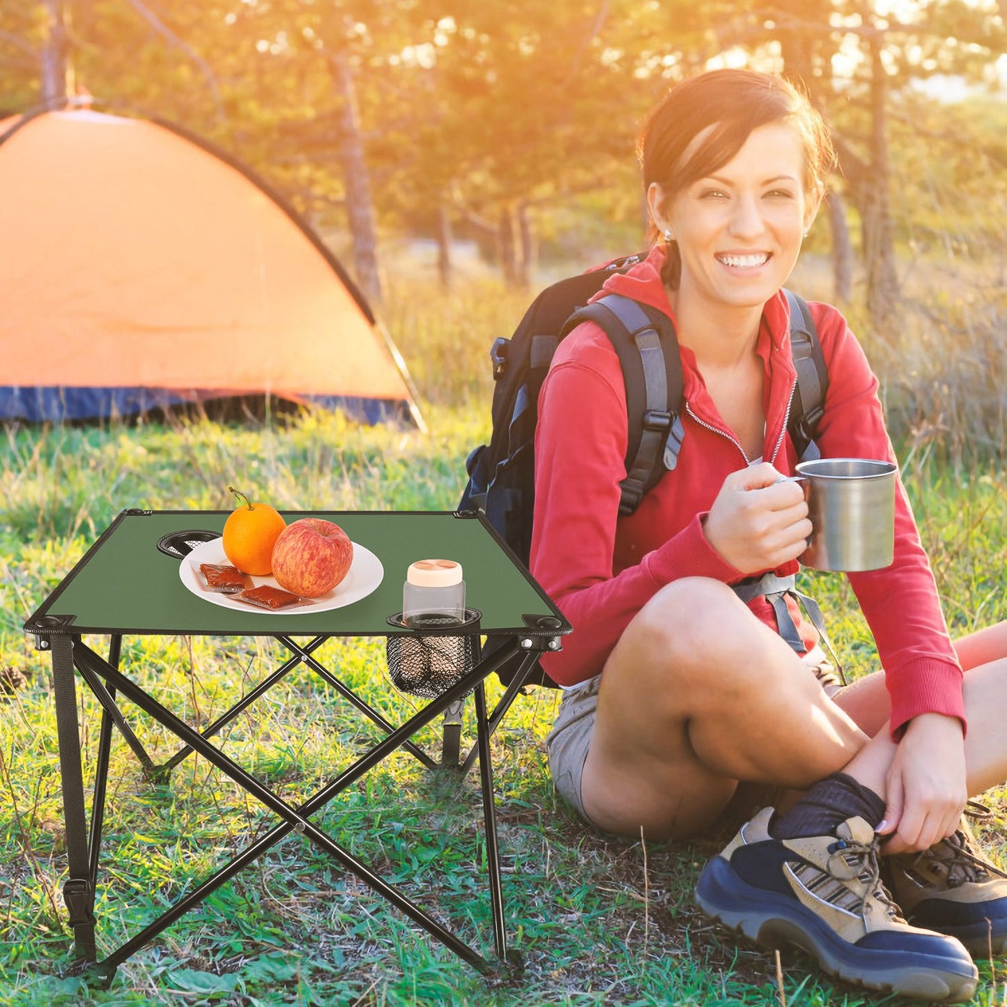 Portable Folding Camping Table with Cup Holders - Multiple Colors & Sets
