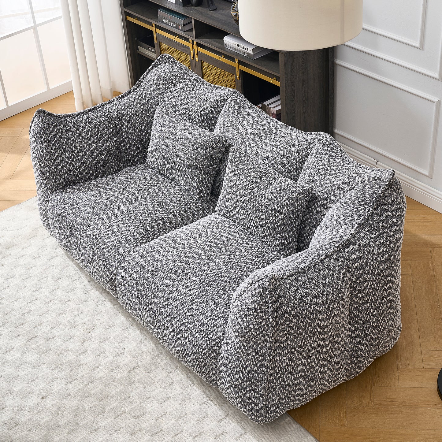 Soft Grey Beanbag Chair with Foam Core - Comfortable Recliner for 2
