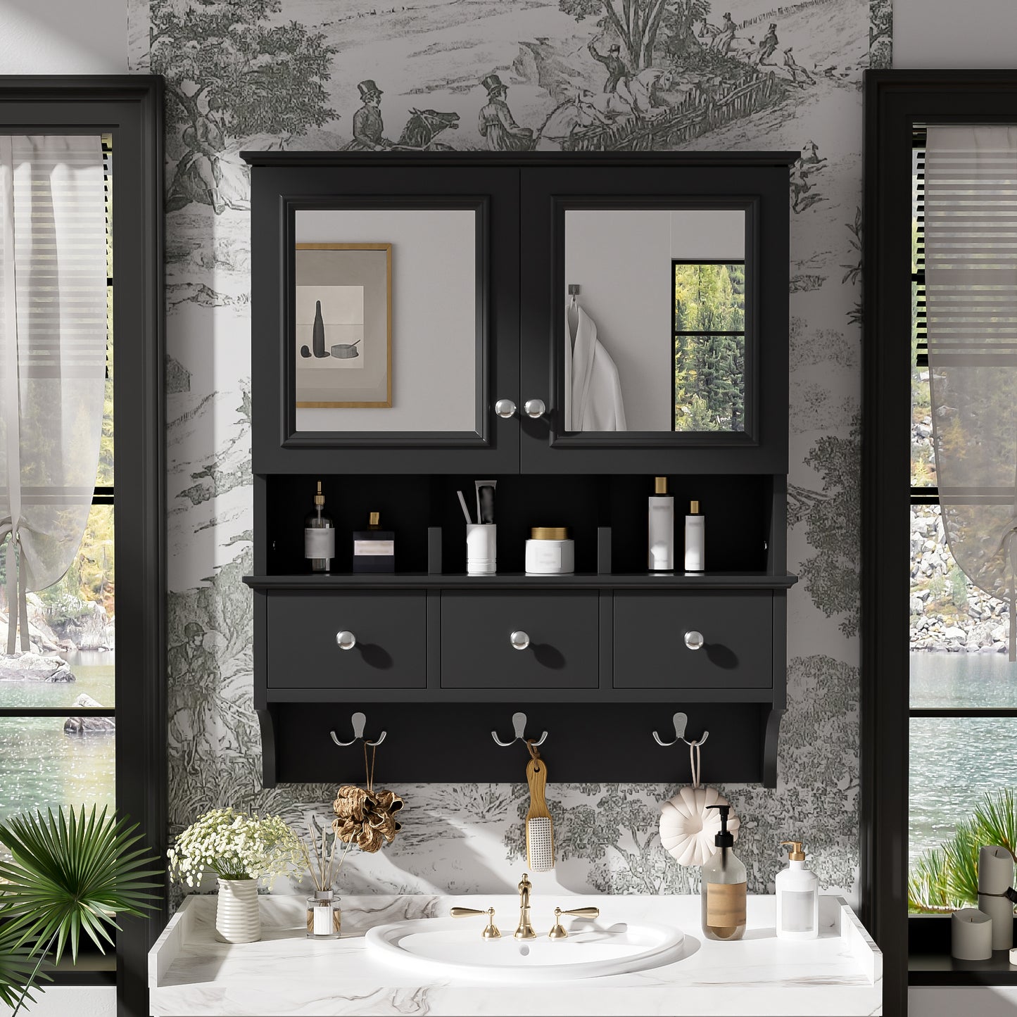 4-in-1 Bathroom Mirror Cabinet, 24-inch Wall Mounted Medicine Cabinet