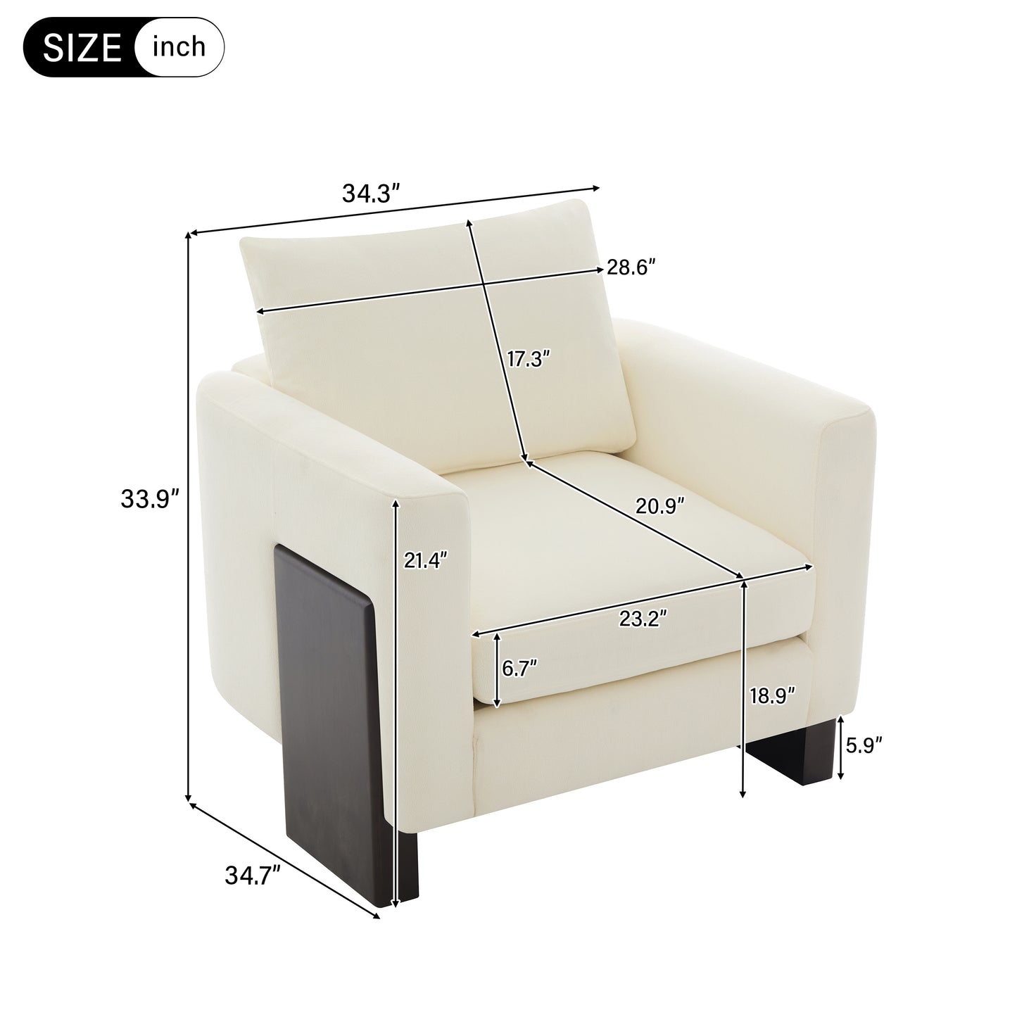Beige Modern Accent Chair - Stylish Club Armchair with Rubberwood Legs
