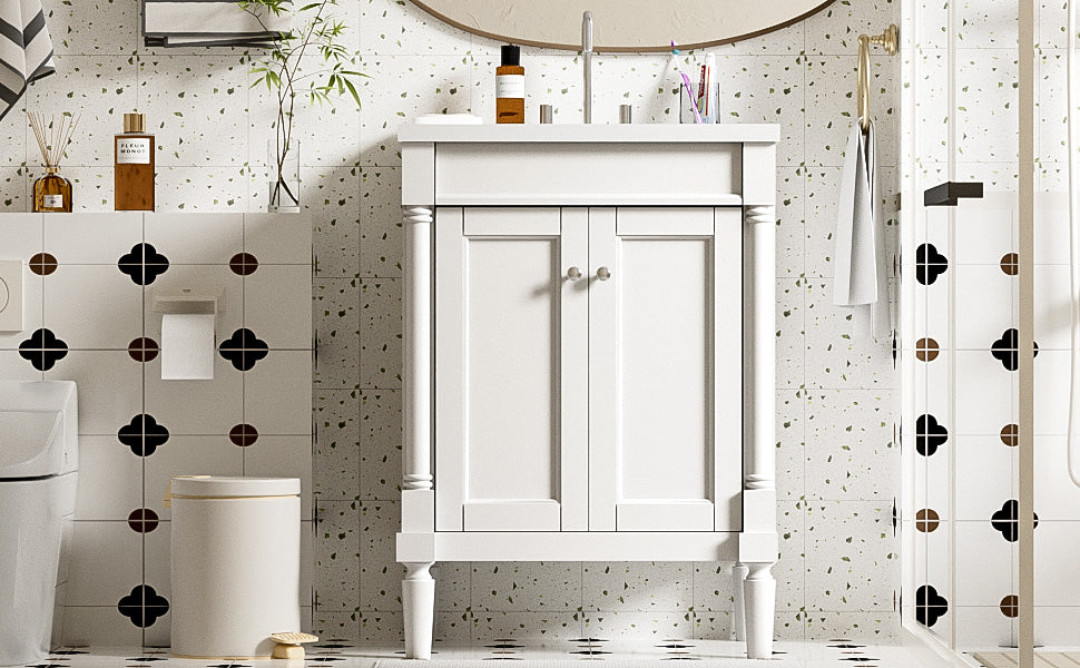 24-Inch Modern Bathroom Vanity with Ceramic Sink & Storage Cabinet