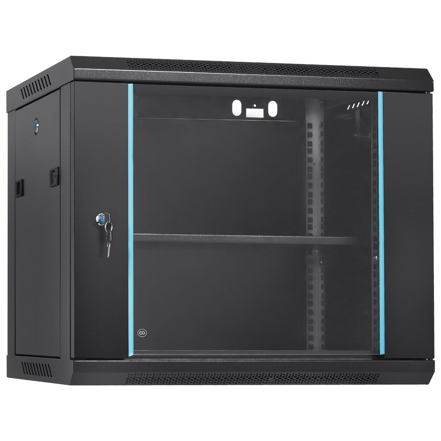 Wall Mount Network Server Cabinet Enclosure, 15.5 Inch Deep, Locking Glass Door, Black