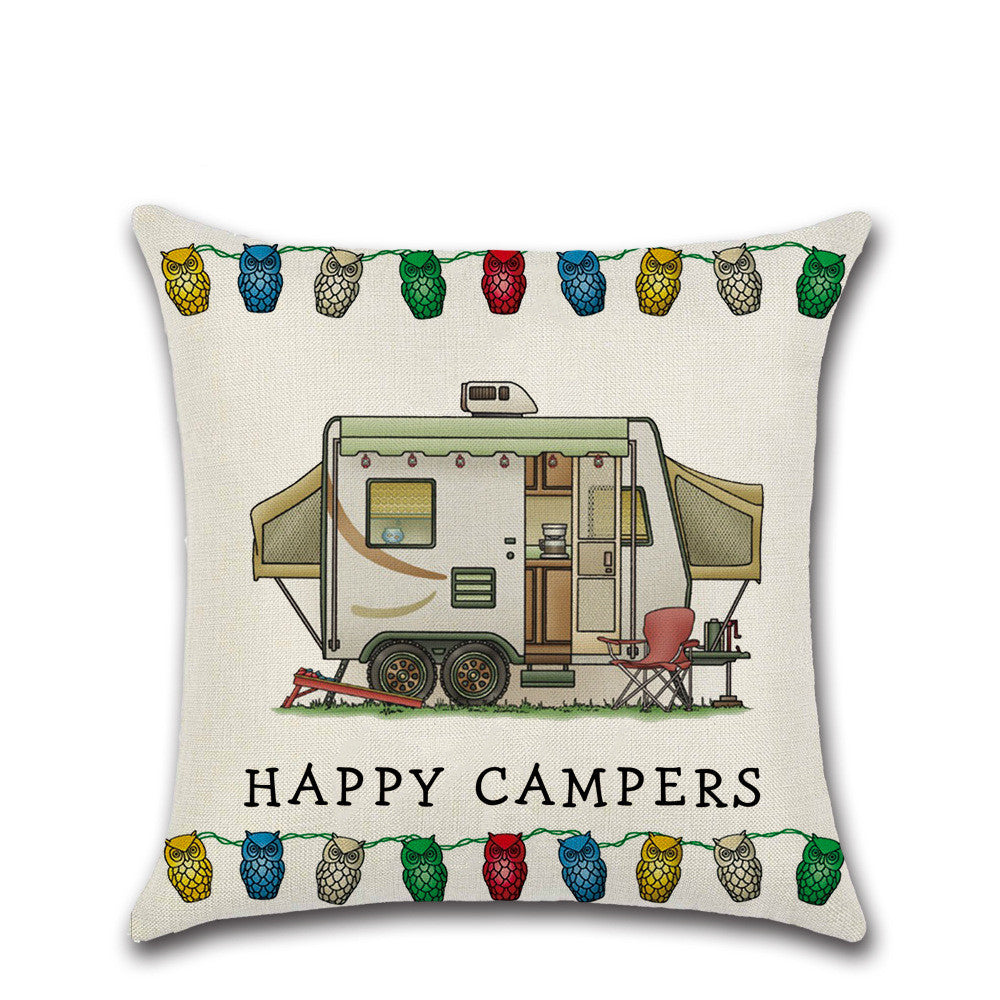 Cartoon Camper RV Linen Pillow Cover 45x45cm Home Textiles