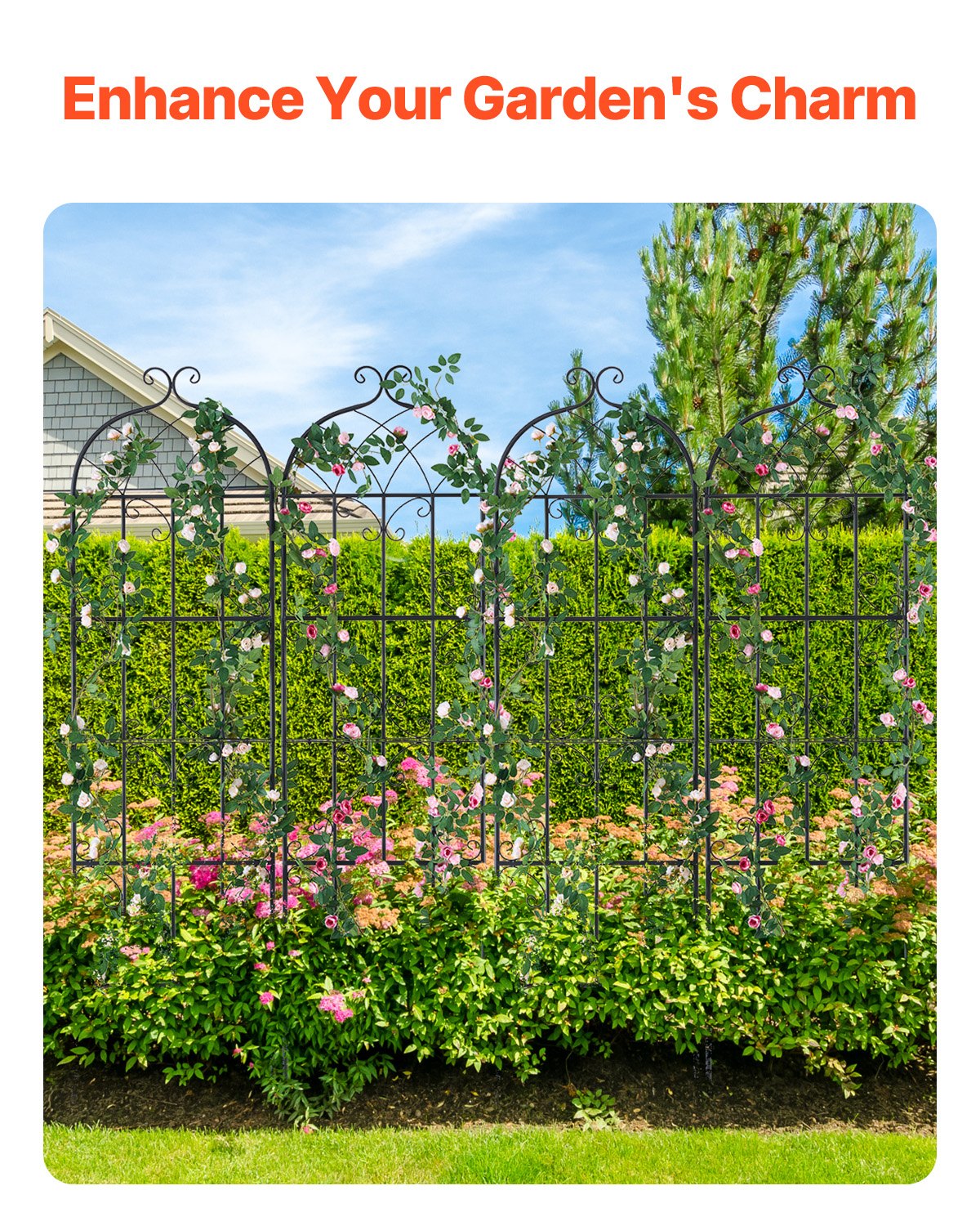 Metal Garden Trellis for Climbing Plants Support 71x20 Inches Rustproof Black 4 Pack