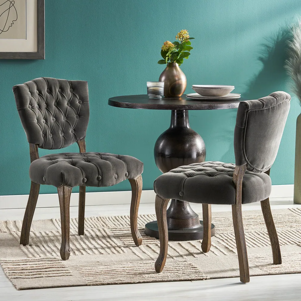 Set of 2 Charcoal Tufted Velvet Dining Chairs