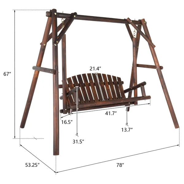 6.5ft Rustic Hardwood Garden Swing with Stand for 2 People