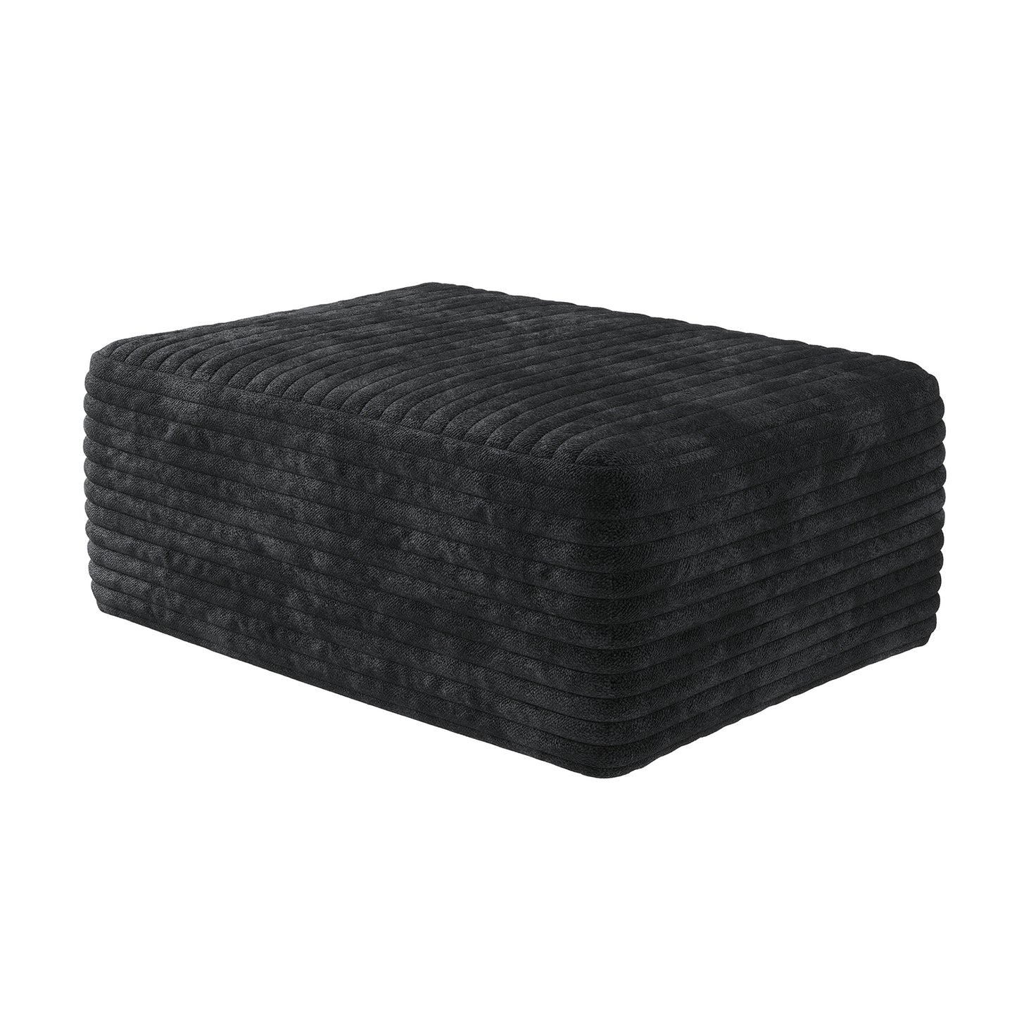 Modern Black Plush Corduroy Sofa Ottoman - No Assembly Required