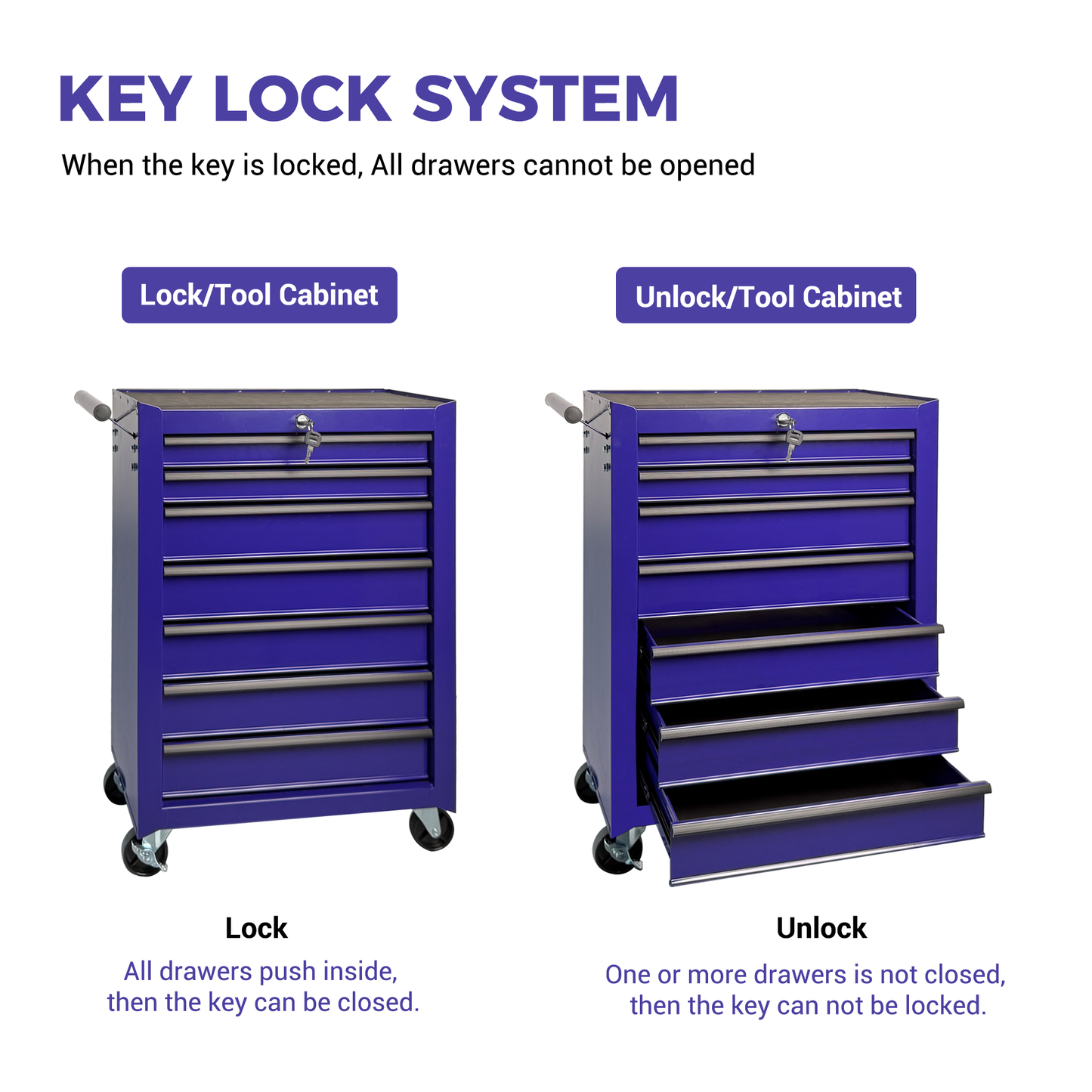 Rolling Metal Tool Chest with 7 Drawers - Purple Tool Storage