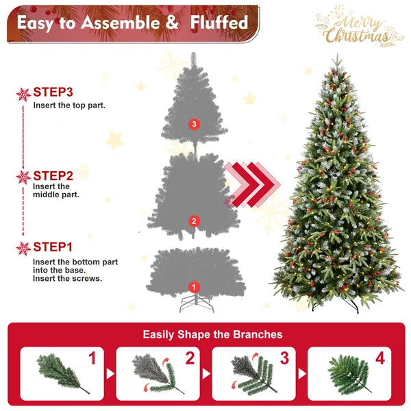 7ft Green LED Christmas Tree with Red Fruit & Pine Cones
