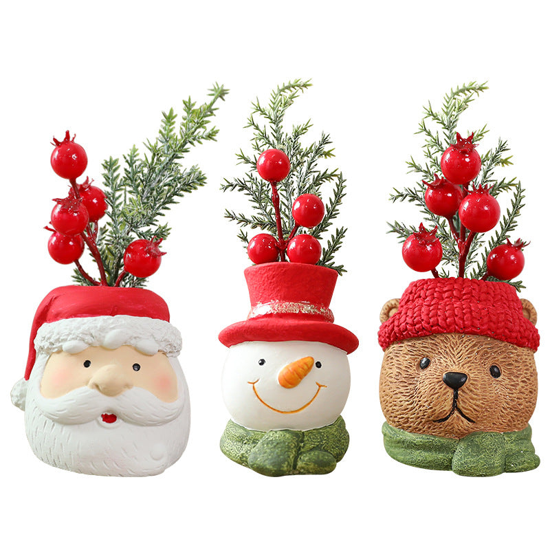 Resin Christmas Holiday Ornaments - Santa Claus Snowman Bear Faceless Old Man Set