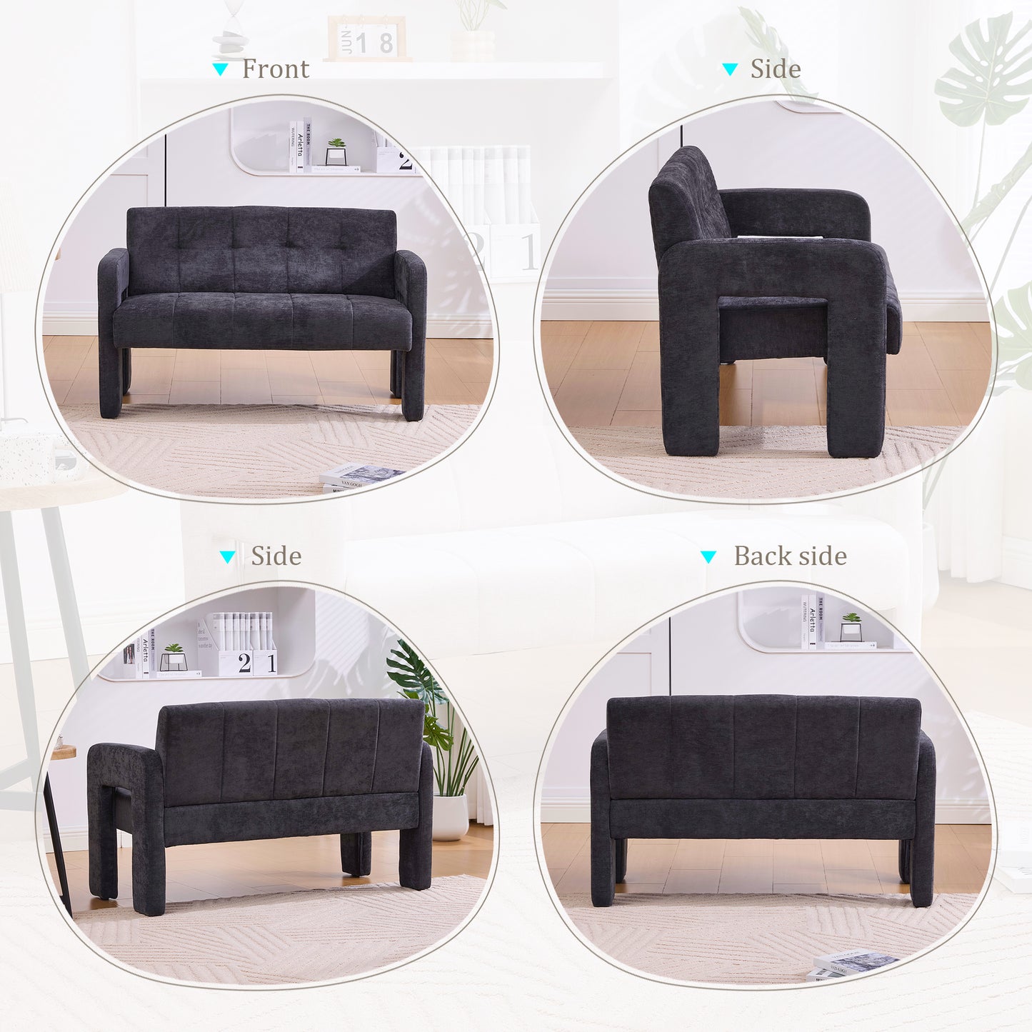 Nordic Modern Double Armchair - Upholstered Sofa in Black