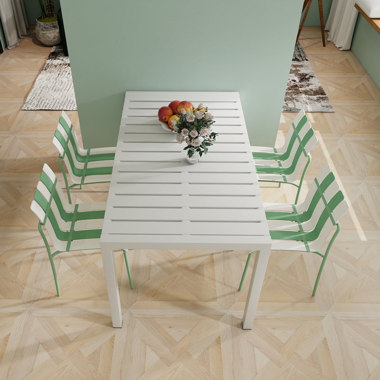 Modern Striped Color Block Dining Chairs - 4-Pack, Waterproof PP & Metal, Indoor/Outdoor Seating