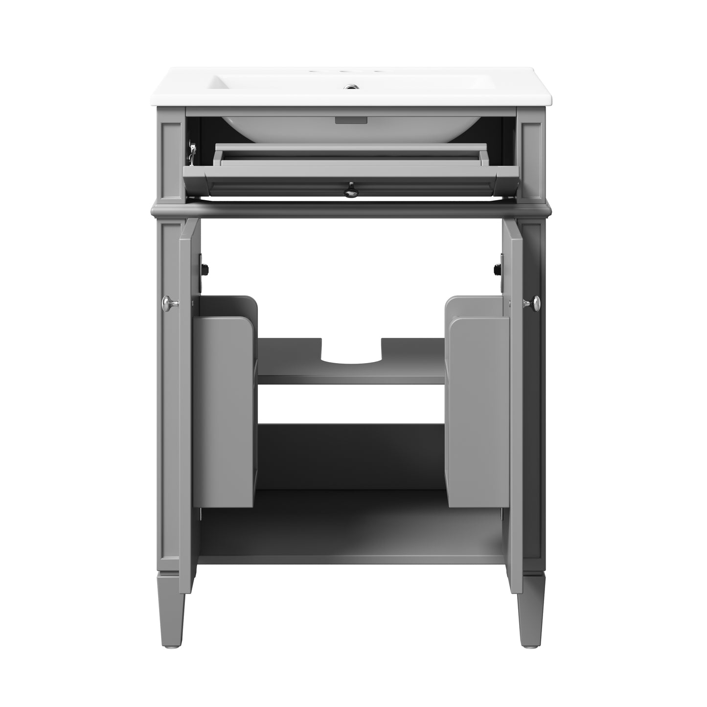 24-Inch Gray Bathroom Vanity with Soft-Closing Doors & Drawer
