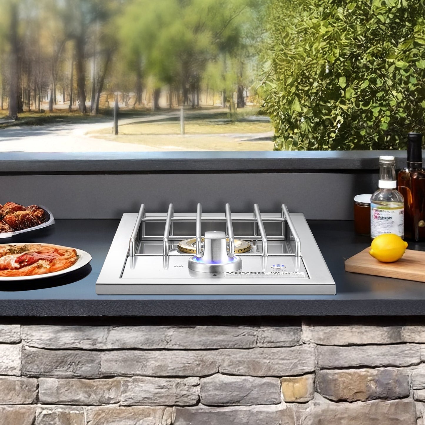 Outdoor Single Gas Side Burner 17,000BTU Propane & Natural Gas - Stainless Steel