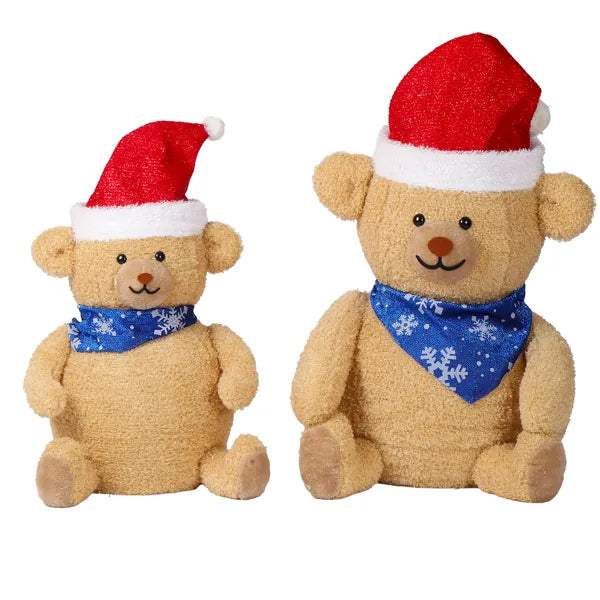 Set of 2 Lighted Plush Bear Christmas Decorations with 60 LED Lights