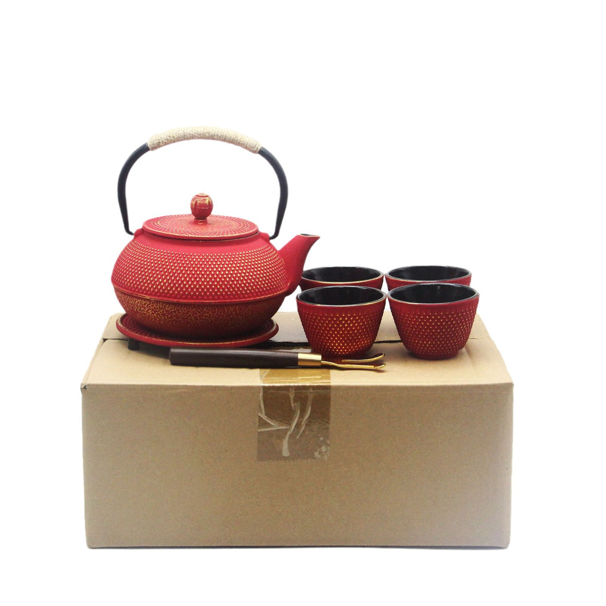 800ml Cast Iron Enamel Kettle Set with Cups and Utensils - Anti-Rust Nordic Style