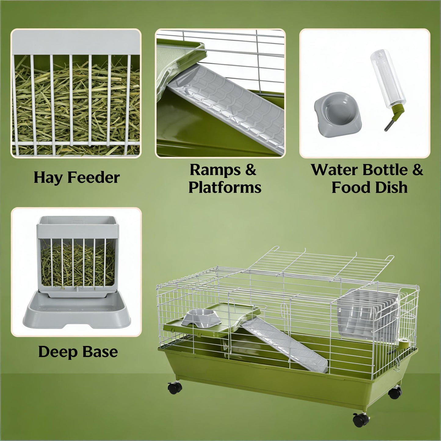 Small Animal Cage with Wheels - Green Pet Play House