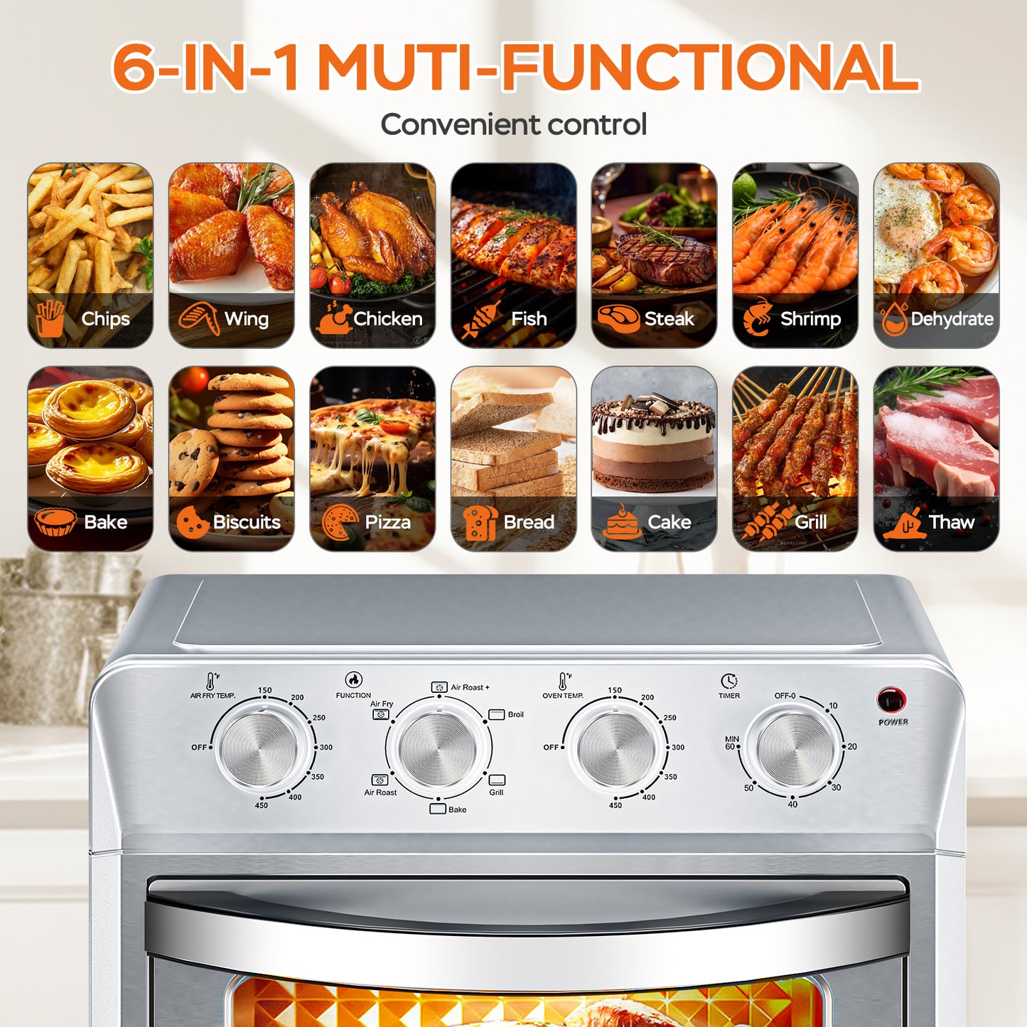 27.5QT 6-in-1 Air Fryer Toaster Oven - Stainless Steel