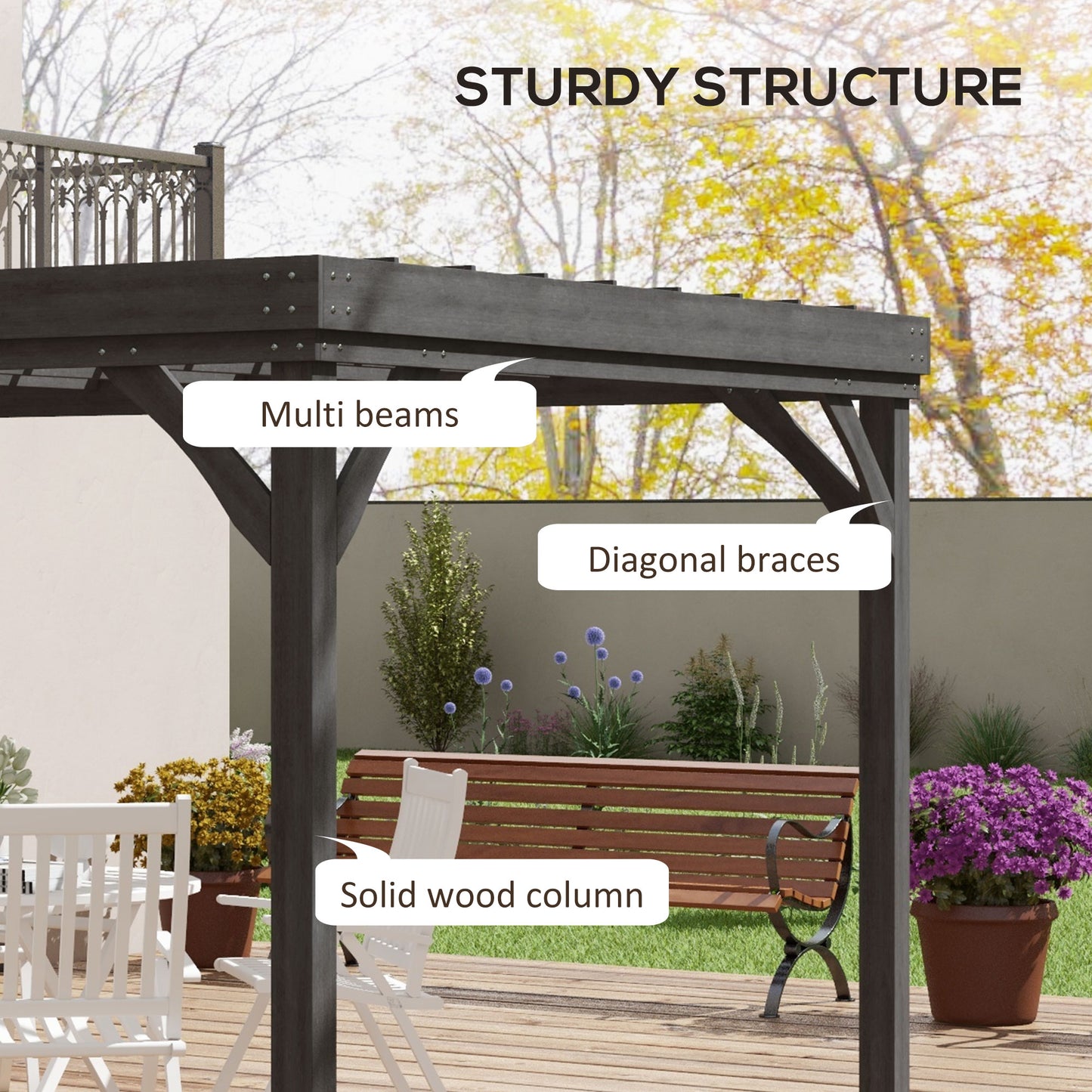 10x12 Gray Outdoor Wooden Pergola with Concrete Anchors