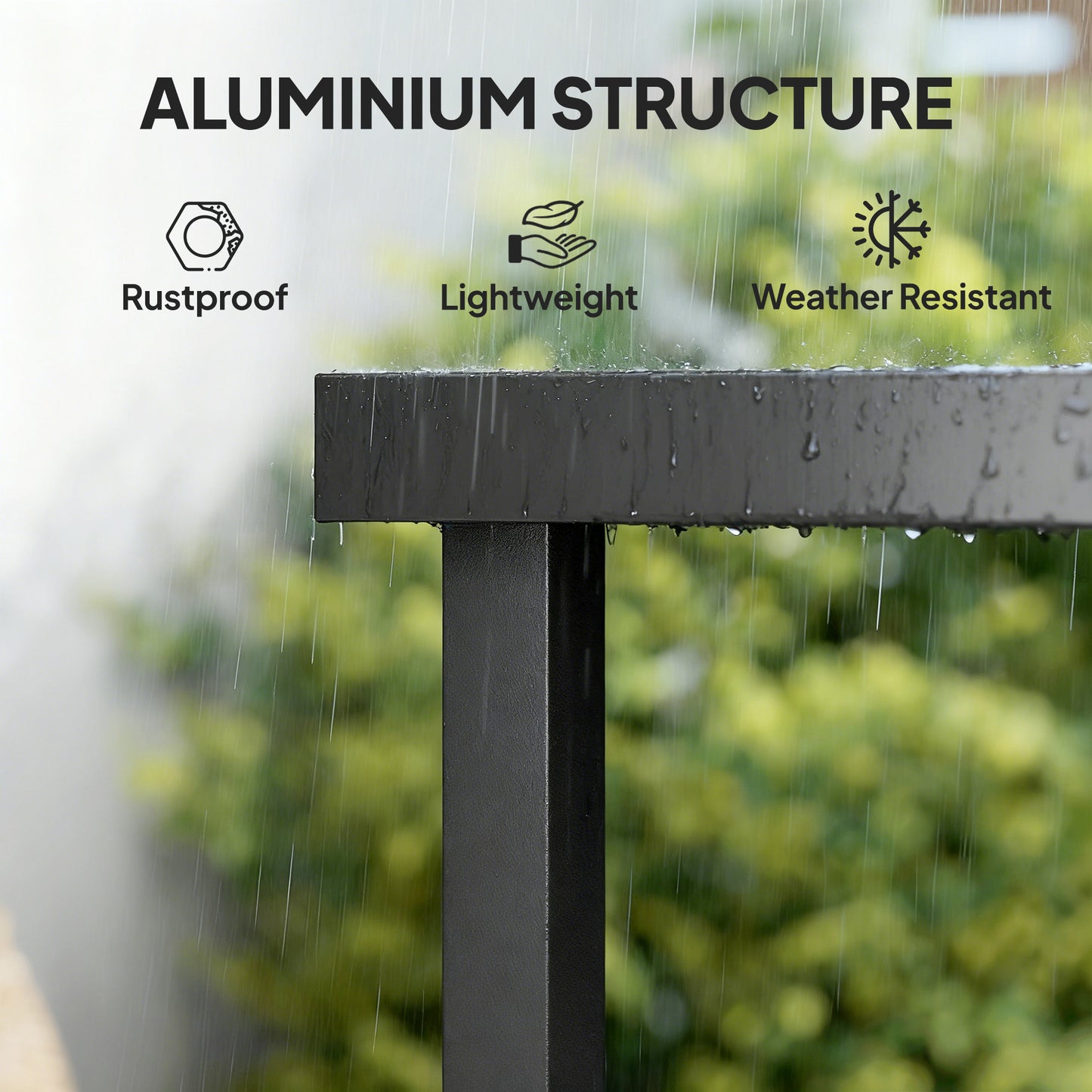 Outdoor Dining Table for 8 - Rectangular Aluminum Frame, Black