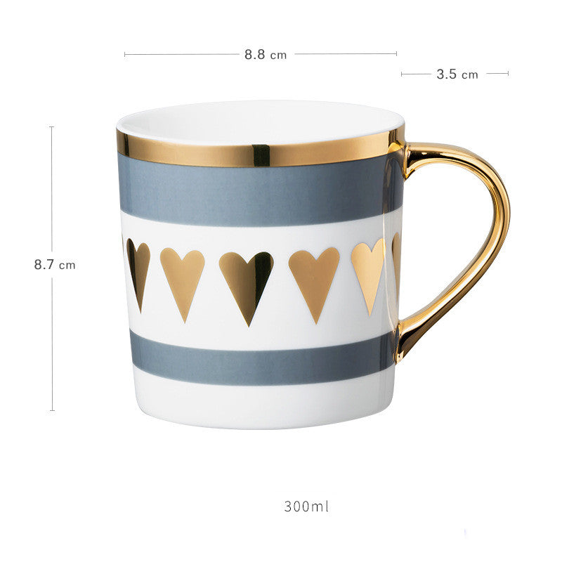 Luxury Coffee Mug with Lid and Spoon - Heart, LOVE, Star Style