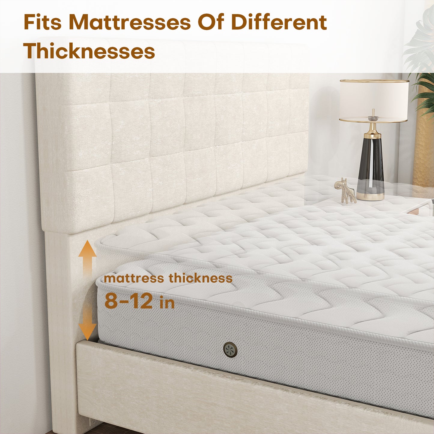 Bed Frame Upholstered Vertical Channel Headboard With 4 Storage