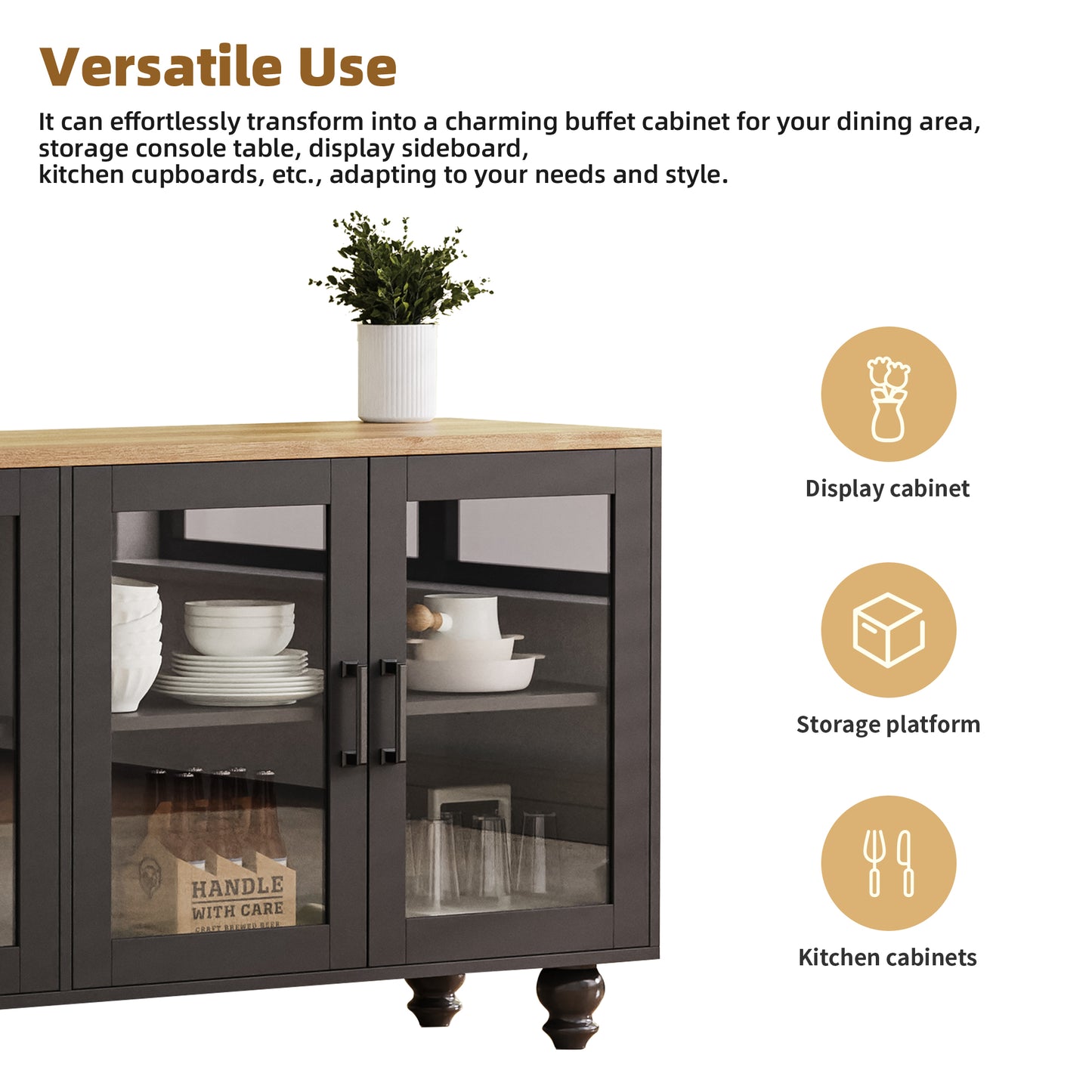 Farmhouse TV Stand with Gourd-Shaped Legs for TVs Up to 70" - Black Natural