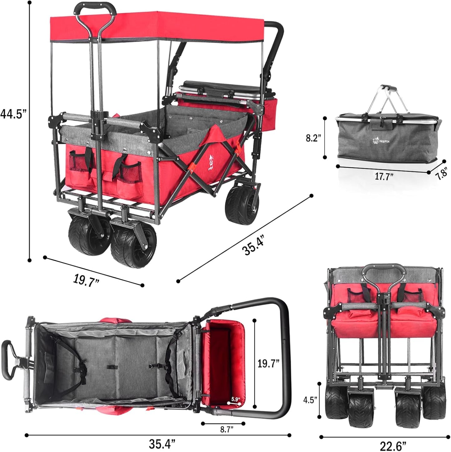 Collapsible Folding Wagon with Canopy & Cooler Bag - Red & Gray