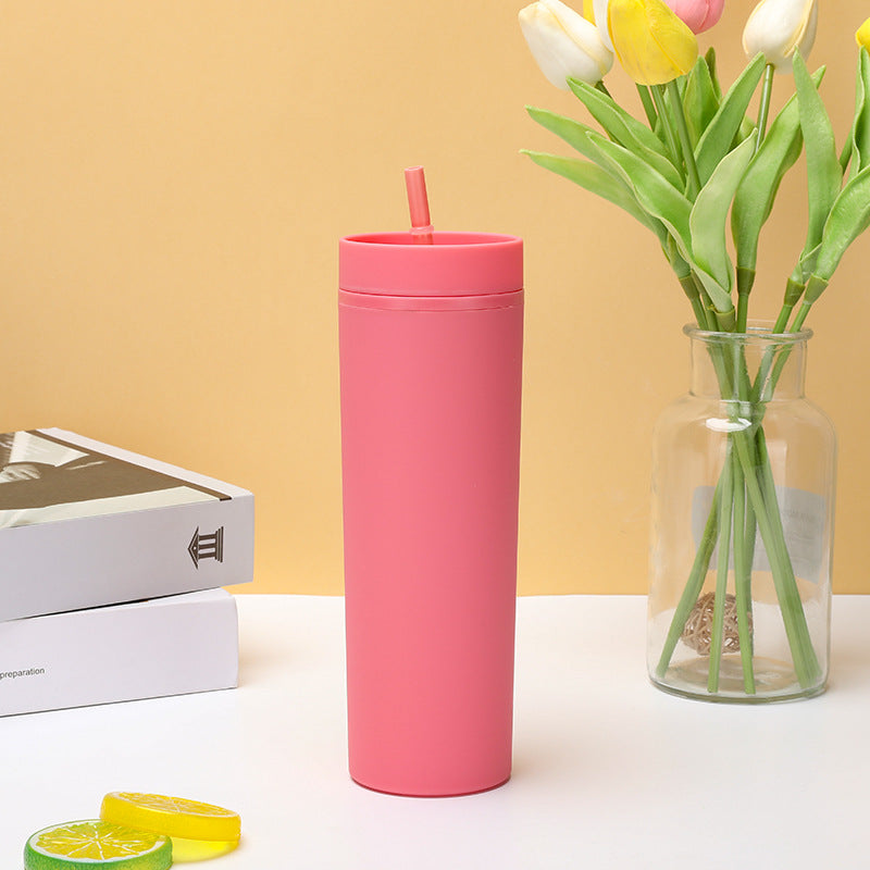 Double Layer Plastic Frosted Drink Cup - 16oz Leakproof Kitchenware