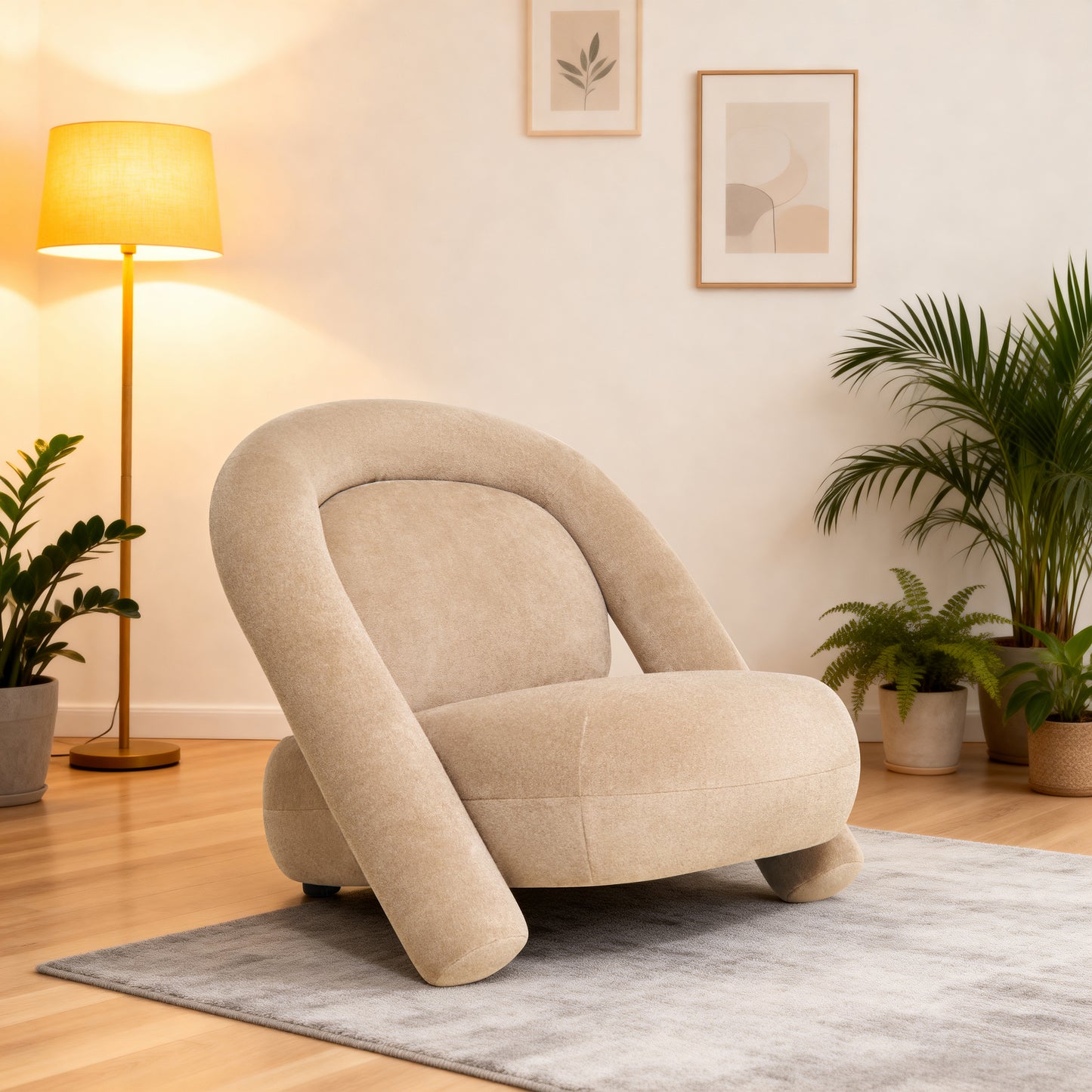 32-Inch Velvet Accent Lounge Chair - Dark Beige