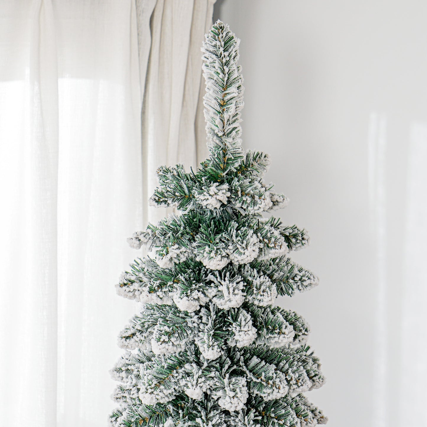 8ft Snow Flocked Slim Pencil Christmas Tree - Green, 603 Tips