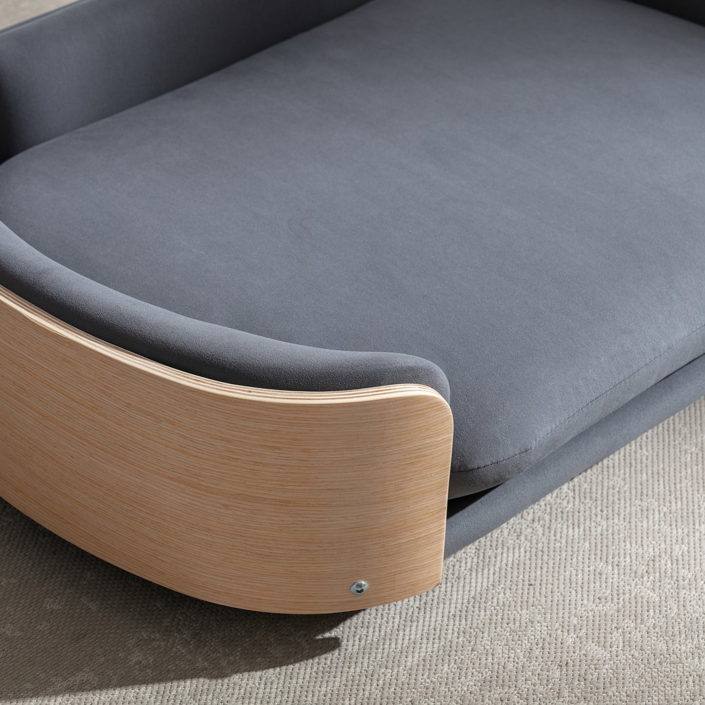 Large Scandinavian Style Elevated Dog Bed with Velvet Cushion and Solid Wood Legs