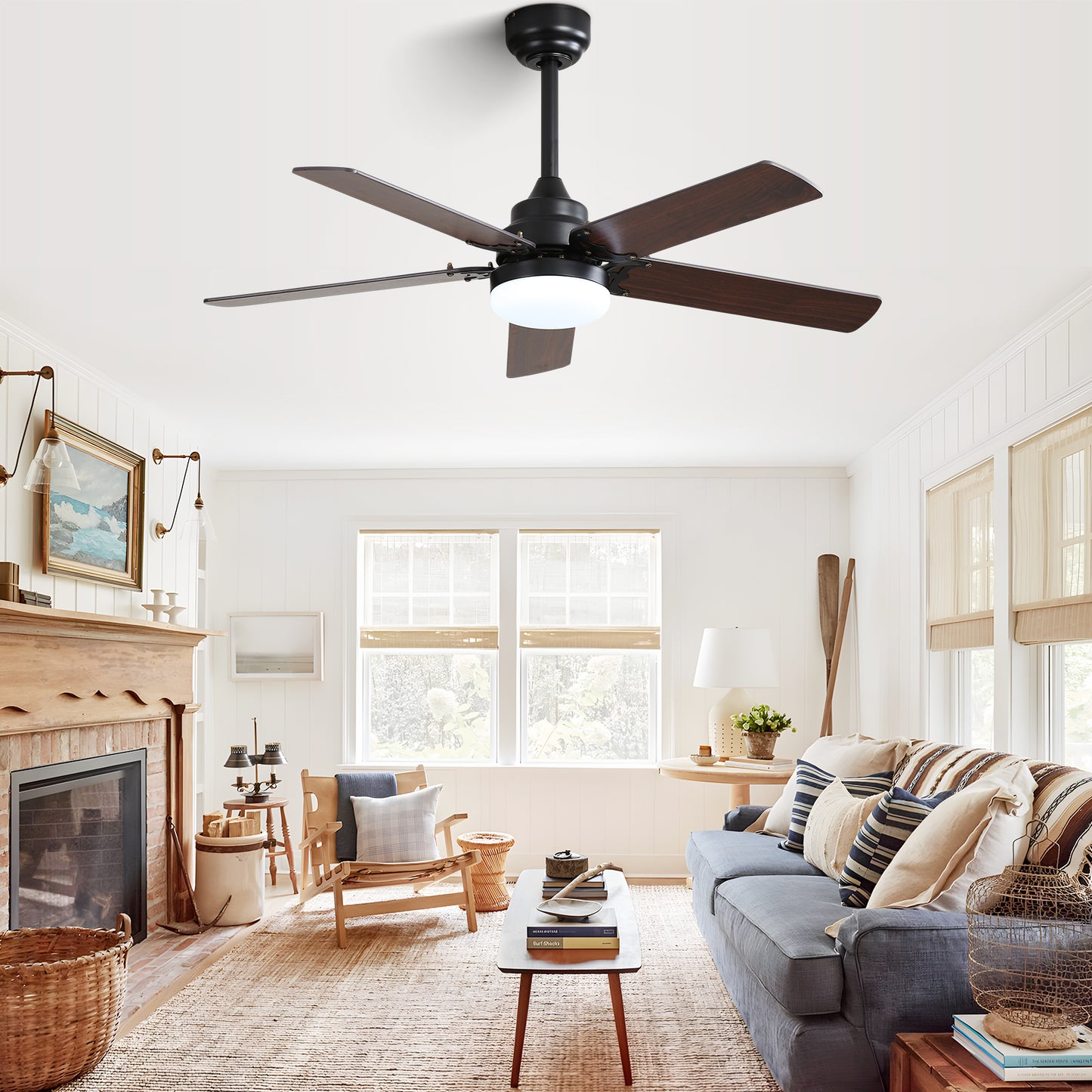 42-Inch Modern Ceiling Fan with LED Light & Remote Control - Black