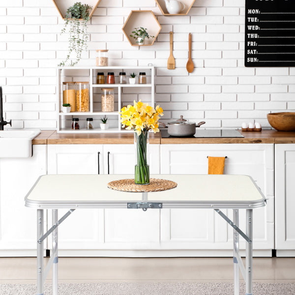 Home Use Aluminum Alloy Folding Table 90x60x70cm - White, Portable & Space-Saving