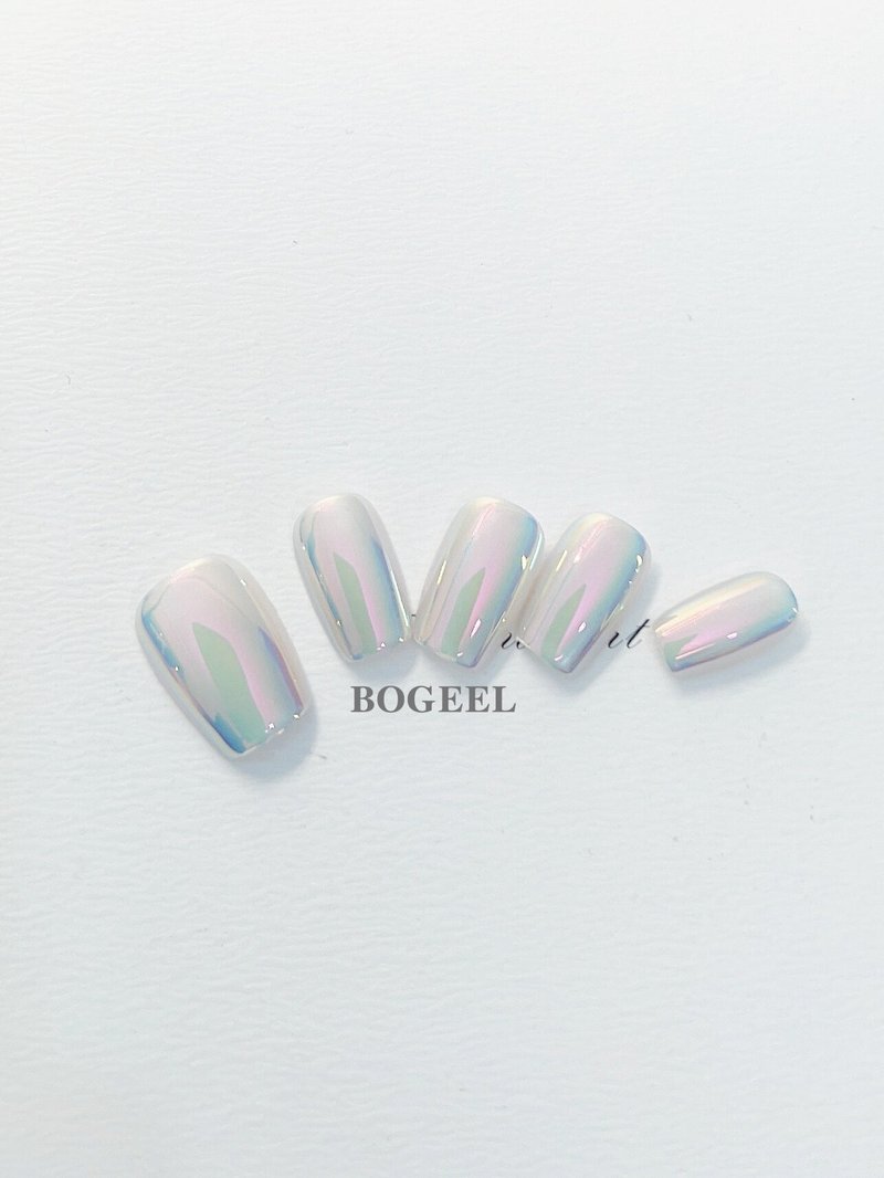 Silver Mirror Handmade Short Square Nail Art - 10 Pieces