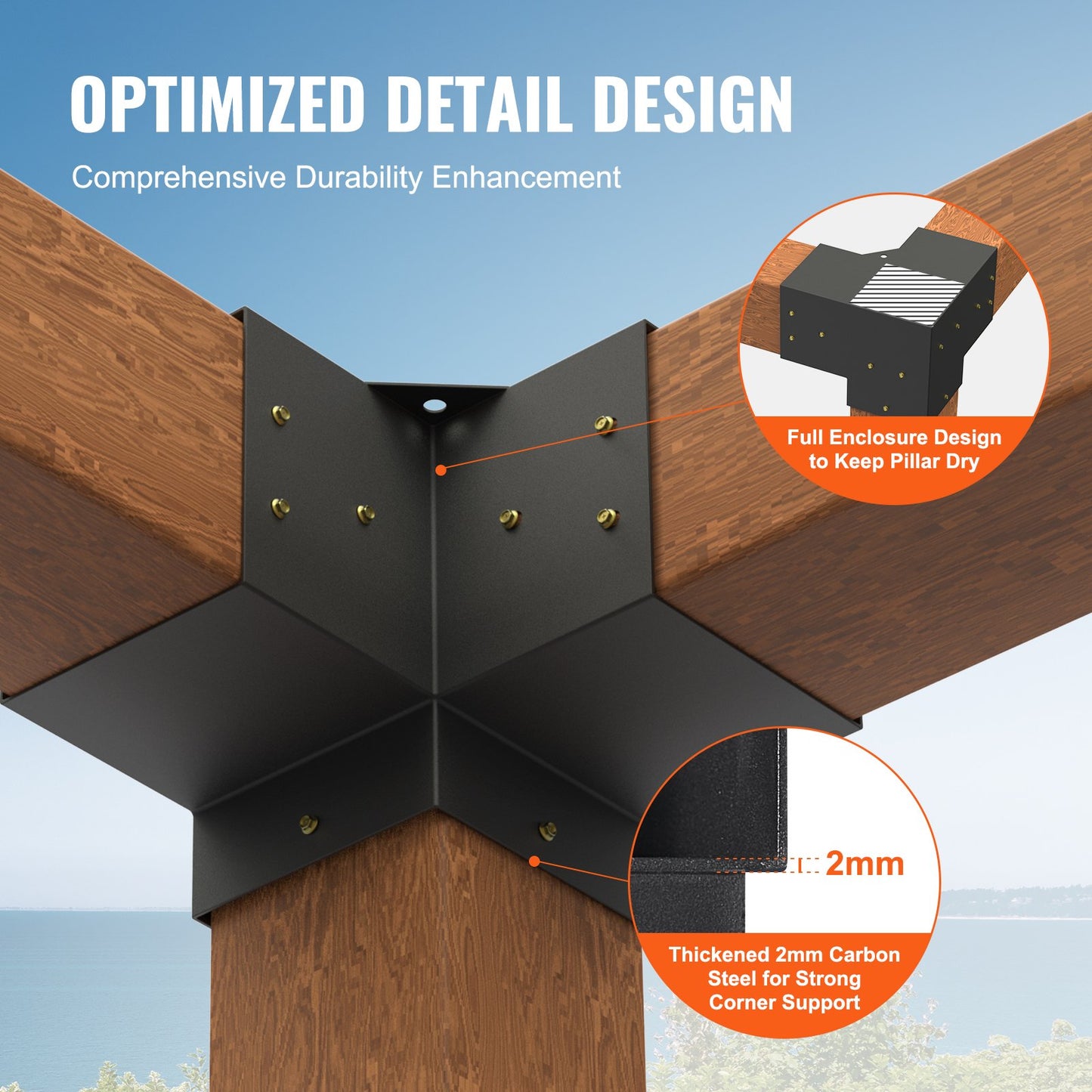 Heavy Duty Pergola Bracket Kit - 6"x6" 3-Way Corner Brackets