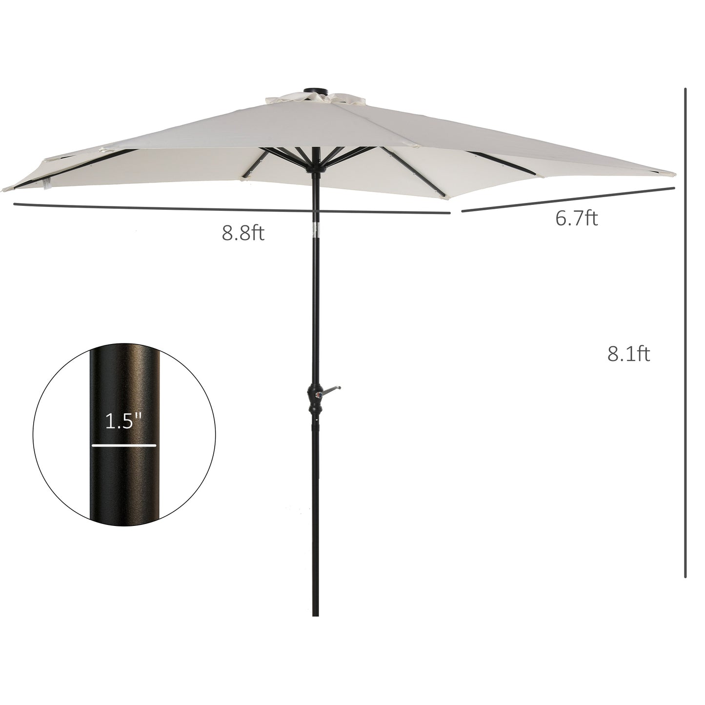 9x7 Ft Patio Umbrella with Crank and Solar LED Lights - White