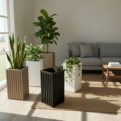 Square Grove Column Planter - Grey Brown Aluminum