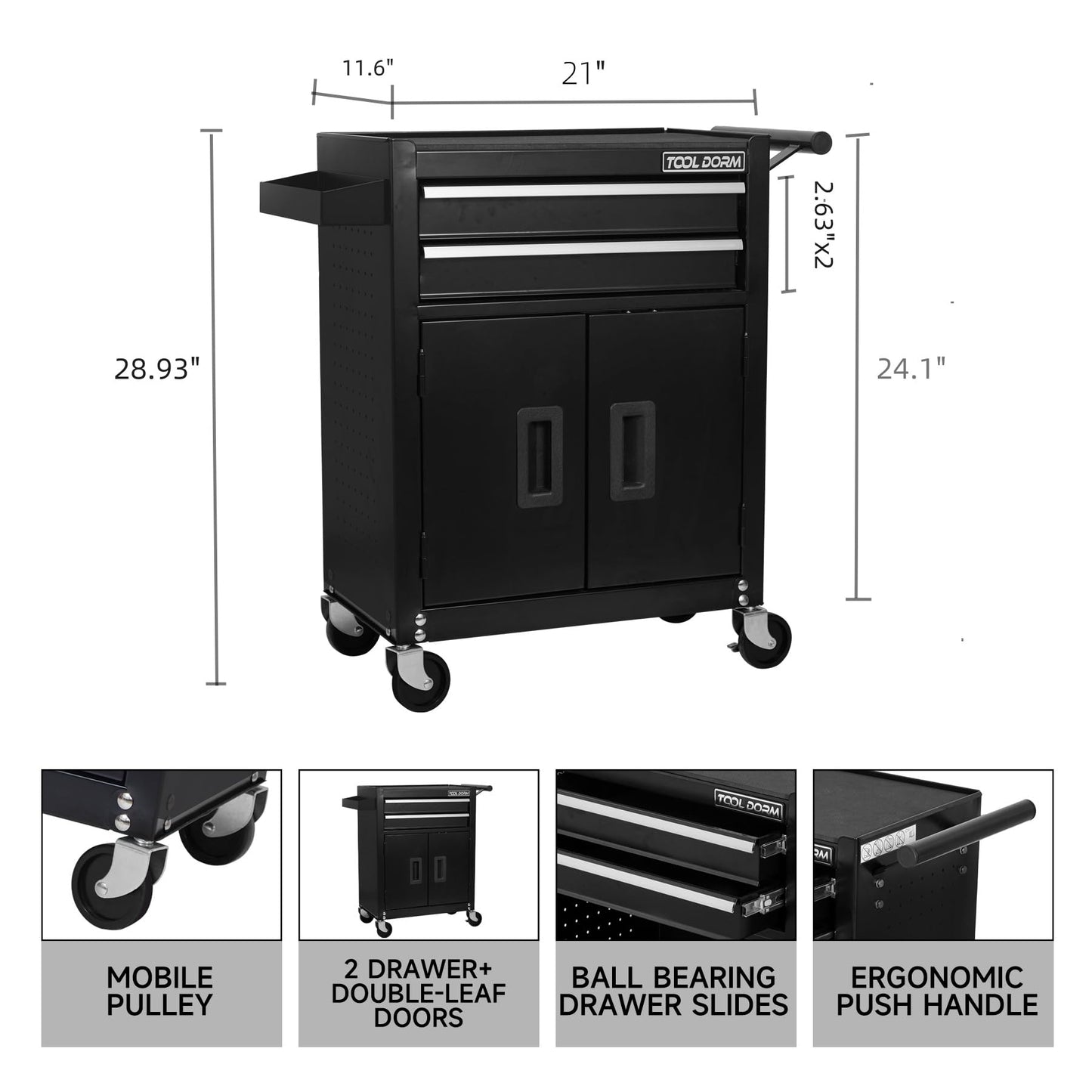 Double-Door Tool Storage Cabinet with 2 Drawers, Heavy-Duty Steel, Lockable Doors