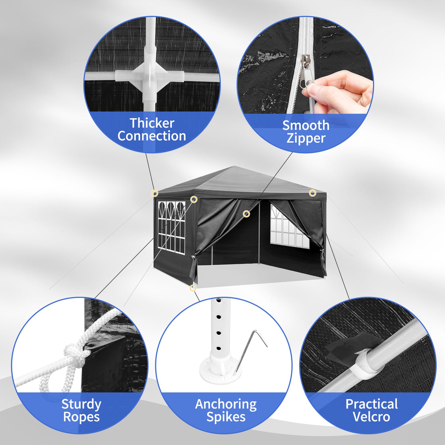 10x10ft Black Outdoor Party Tent with Sturdy Iron Frame