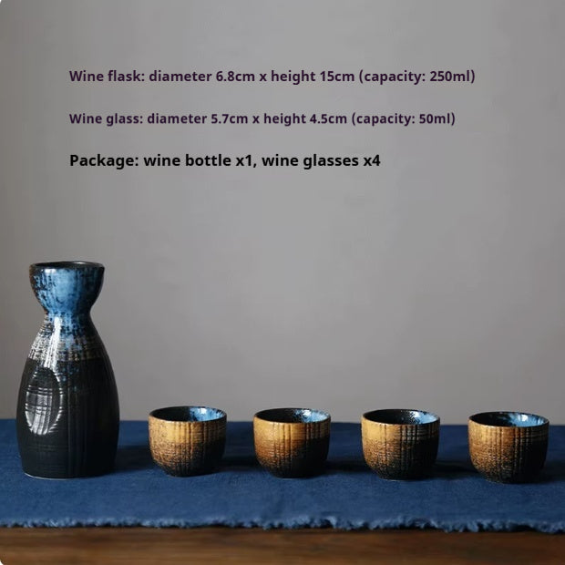 Ceramic Sake Bottle Set with Glasses - Traditional Japanese Drinkware