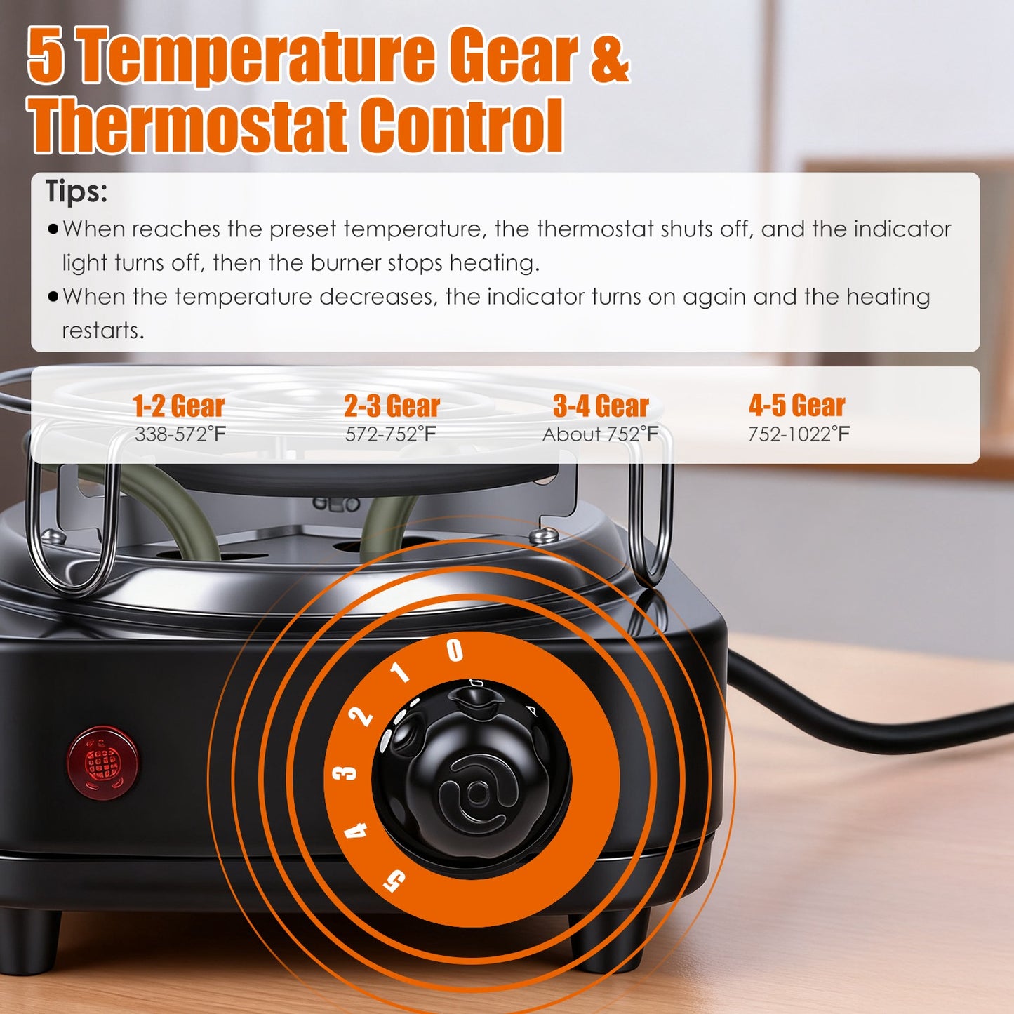 500W Electric Charcoal Burner with Thermostat Control & Tongs