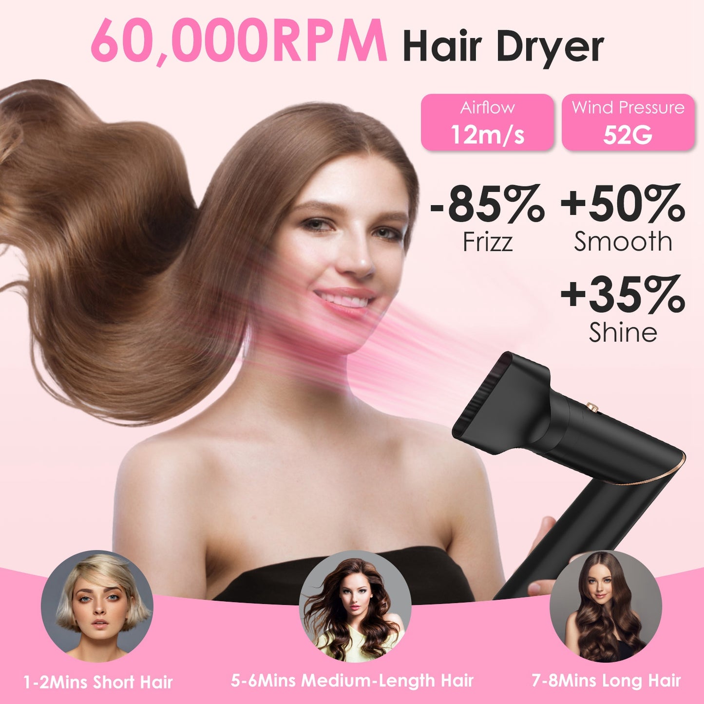 5-in-1 Hot Air Hair Styler & Dryer Brush Set - Black Automatic Wrap Curler