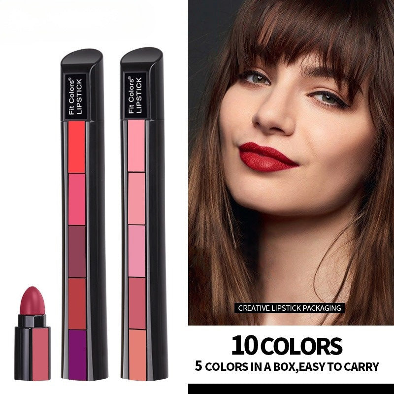 10-Color Matte Velvet Lipstick Set - Long Lasting 5-in-1 Makeup Kit