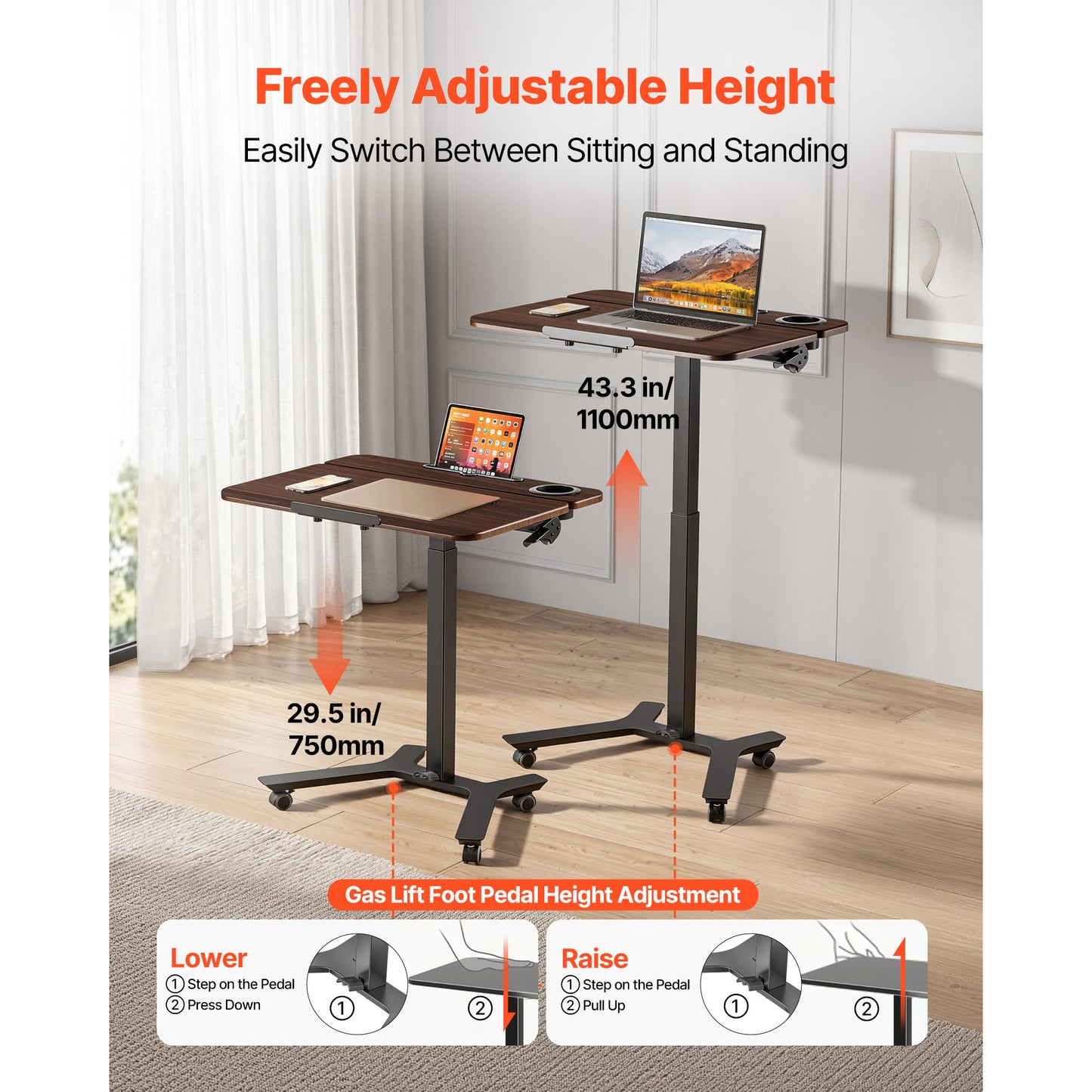 Adjustable Standing Desk with Tilting Desktop - 28x21 Inch Sit-Stand Workstation