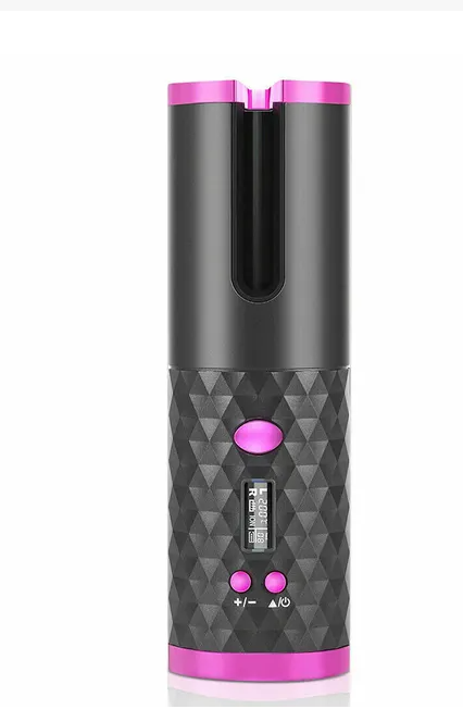 Cordless Auto-Rotating Hair Curler - Ceramic Wireless Curling Iron - Black