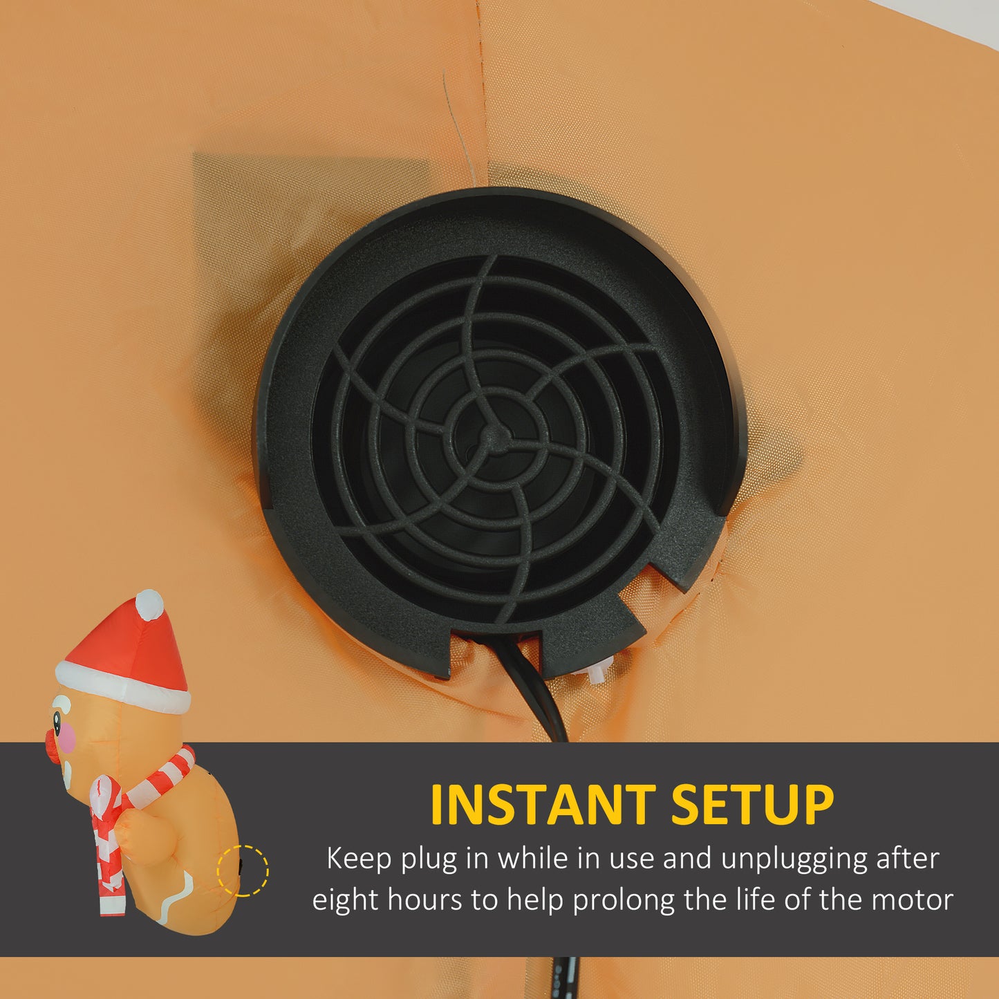 Inflatable Gingerbread Man with Gift Box & Candy Cane - LED Lights