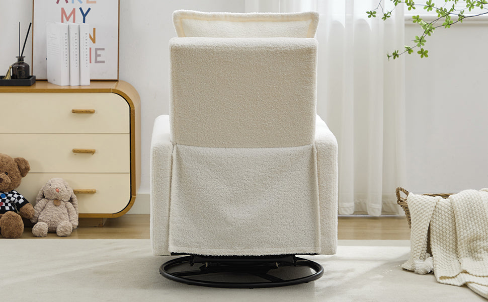 Swivel Rocker Recliner Chair - Teddy Fleece in White