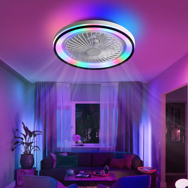19 Inch RGB Dimmable Ceiling Fan with Remote Control, Bladeless Design for Bedroom & Party